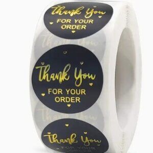 Roll of 500 Thank you stickers black and gold NWT